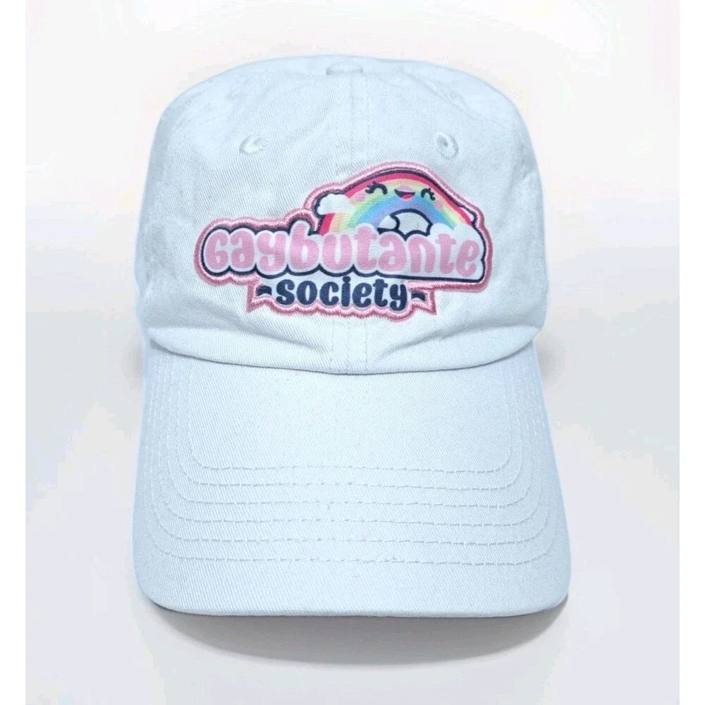 Gaybutante Society Baseball Cap Hat White Strapback Gay Pride Rainbow